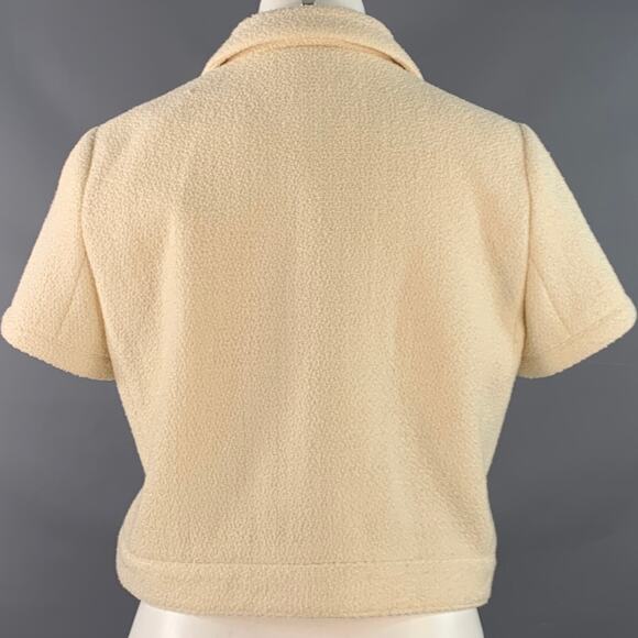CELINE Size 8 Cream Gold Wool Blend Short Sleeve Jacket Blazer - Picture 4 of 9